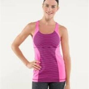 Lululemon Racerback Tank Top Womens 8 Shelf Bra Pink Black Stripes